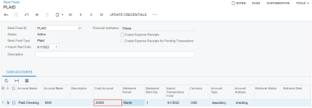 Selecting a cash account