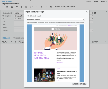 The Import SendGrid Design dialog box