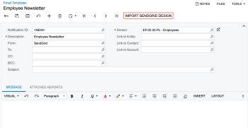 The new Import SendGrid Design button