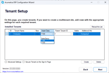 Selection of a dataset for a new tenant
