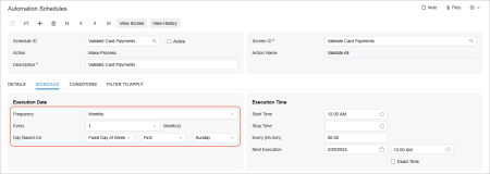 Schedule execution based on months
