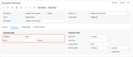 Schedule execution based on days