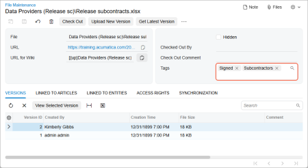 Tags assigned to the file