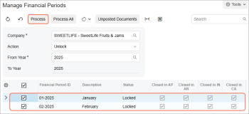 The periods selected for unlocking