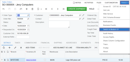 The Switch to Modern UI command