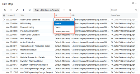 The options in the UI column