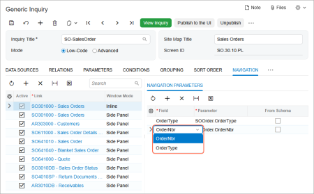Key fields the system provides for selection